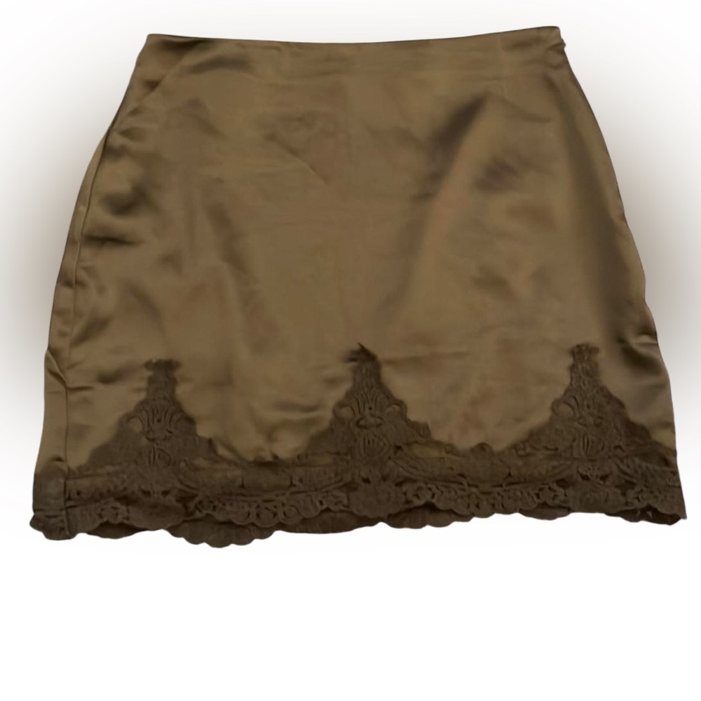 Urban Outfitters "Under the Moon" satin mini skirt in olive green size small